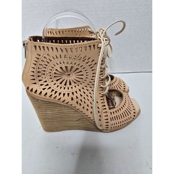 Jeffrey Campbell Rodillo Laser Cut Lace Up Open Toe Wedge Sandals size 7 - Picture 11 of 11